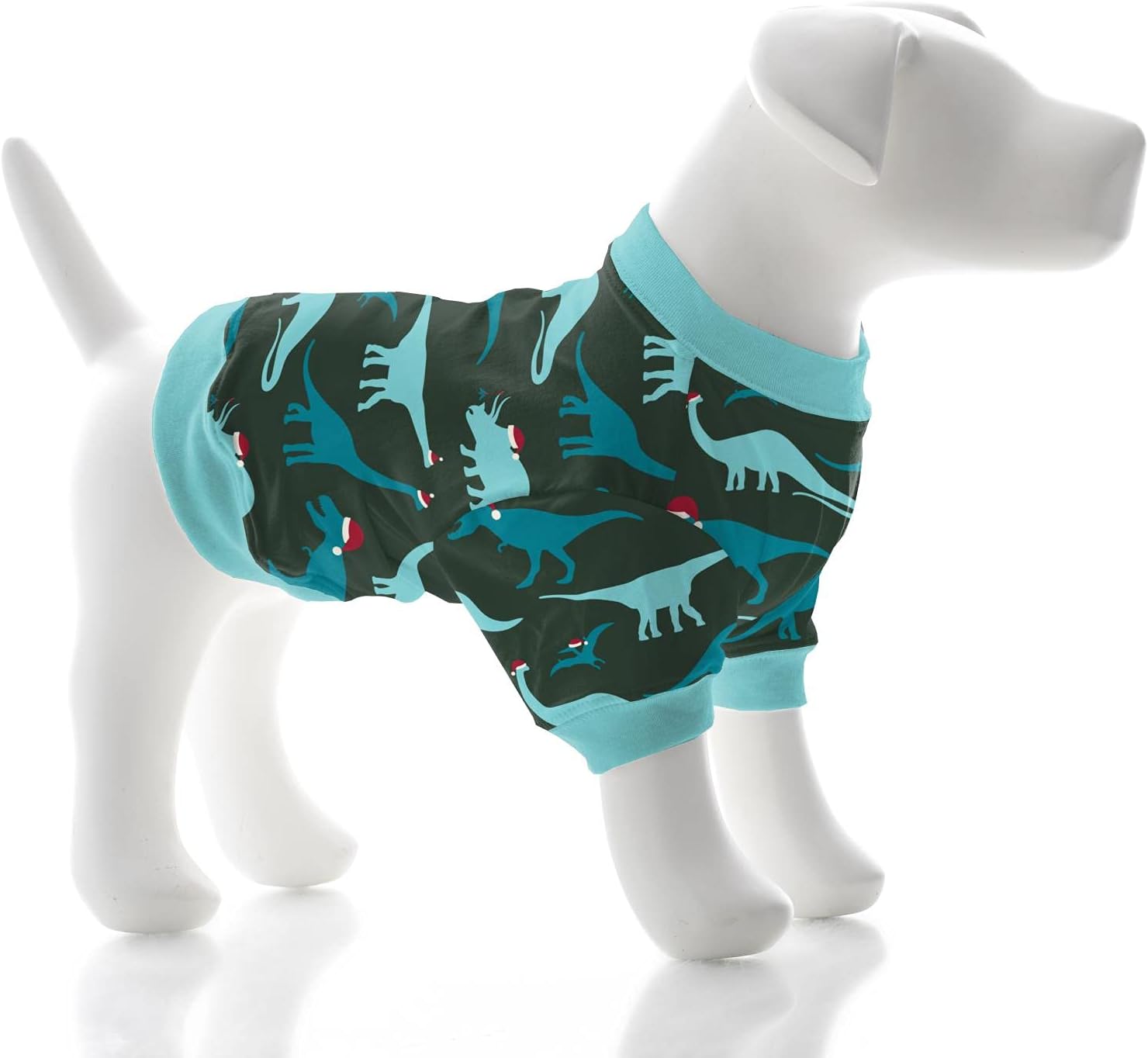 KICKEE Dog Shirt, Stylish Print Doggie Tshirt for Small and Big Dogs, Adorable Puppy and Dog Clothes (Santa Dinos - L)