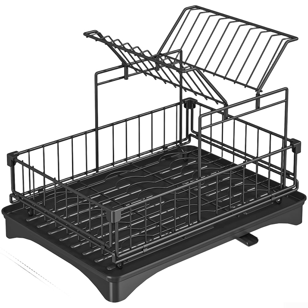 Geschirrtrockner Eisen Faltbar 42cm Küchenorganizer(Black)
