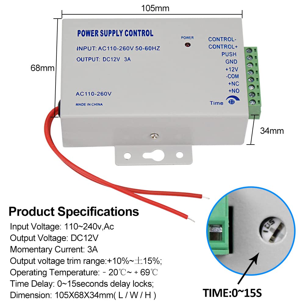 Tuya Impermeable Kit de Control de Acceso,Teclado RFID Táctil, Abrepuertas Eléctrico de Bloqueo,Fuente de Alimentación 3A,Botón de Interruptor,Timbre,15pcs IC 13.56MHz Keyfobs