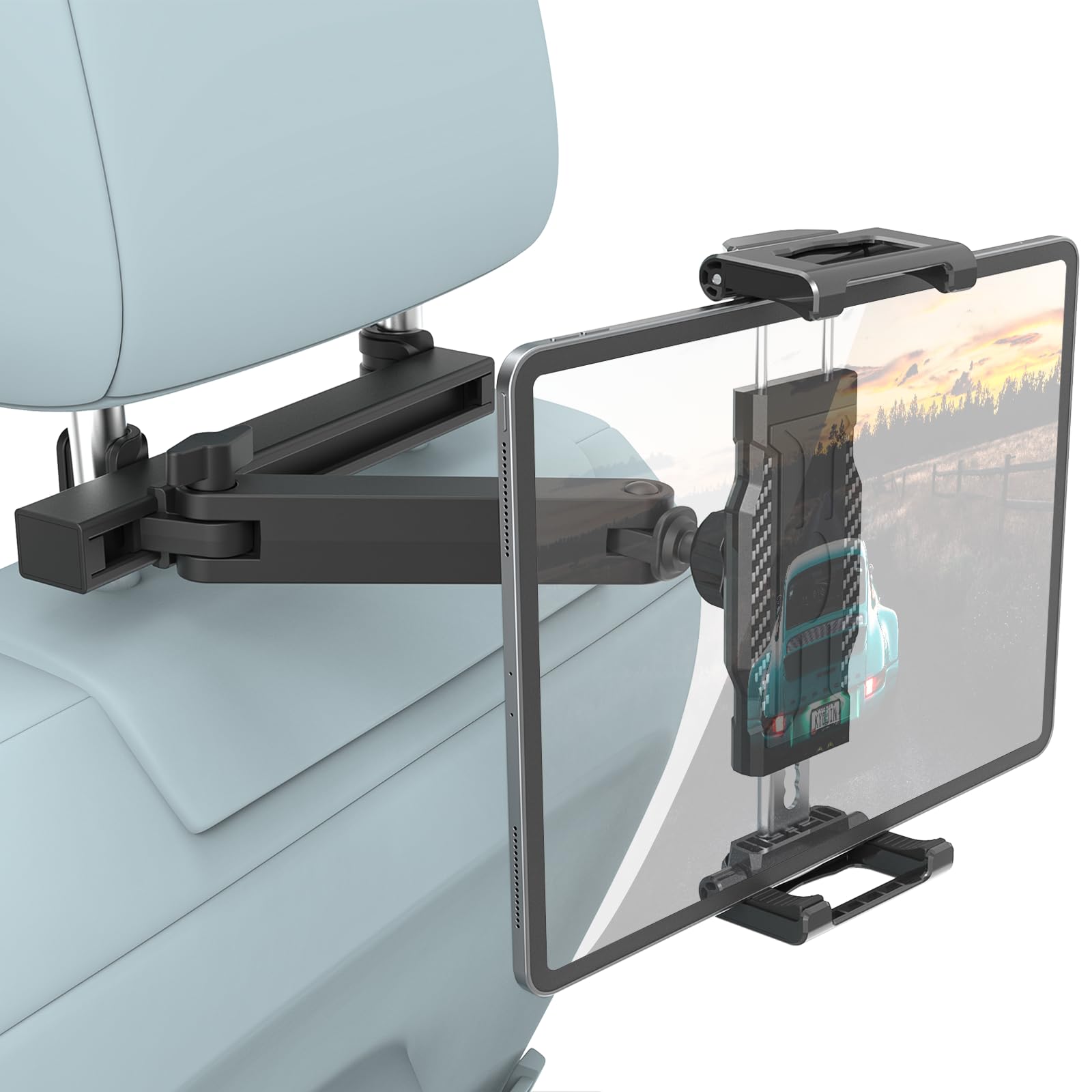Car Headrest Tablet Holder - [3 in 1 Adjustable Extension Arm] Tablet Car Mount for Back Seat, Road Trip Essentials for Kids, for iPad Pro Air Mini,