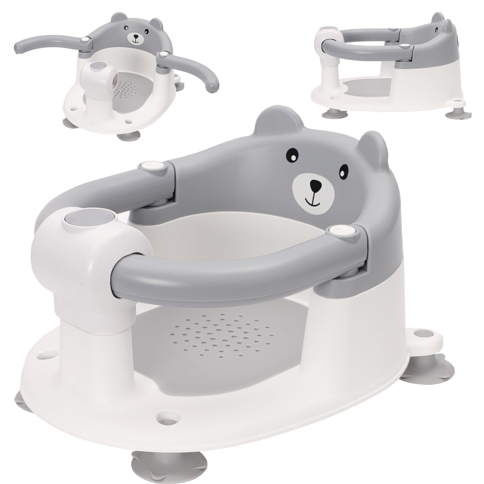 Asiento de Baño para Bebé 6-24 Meses, Silla Baño Bebe con 4 Fuertes Ventosas, Respaldo Ergonómico, Barra de seguridad, Antideslizante y Cómoda, Regalo para Recién Nacidos y Nuevas Madres(Gris)