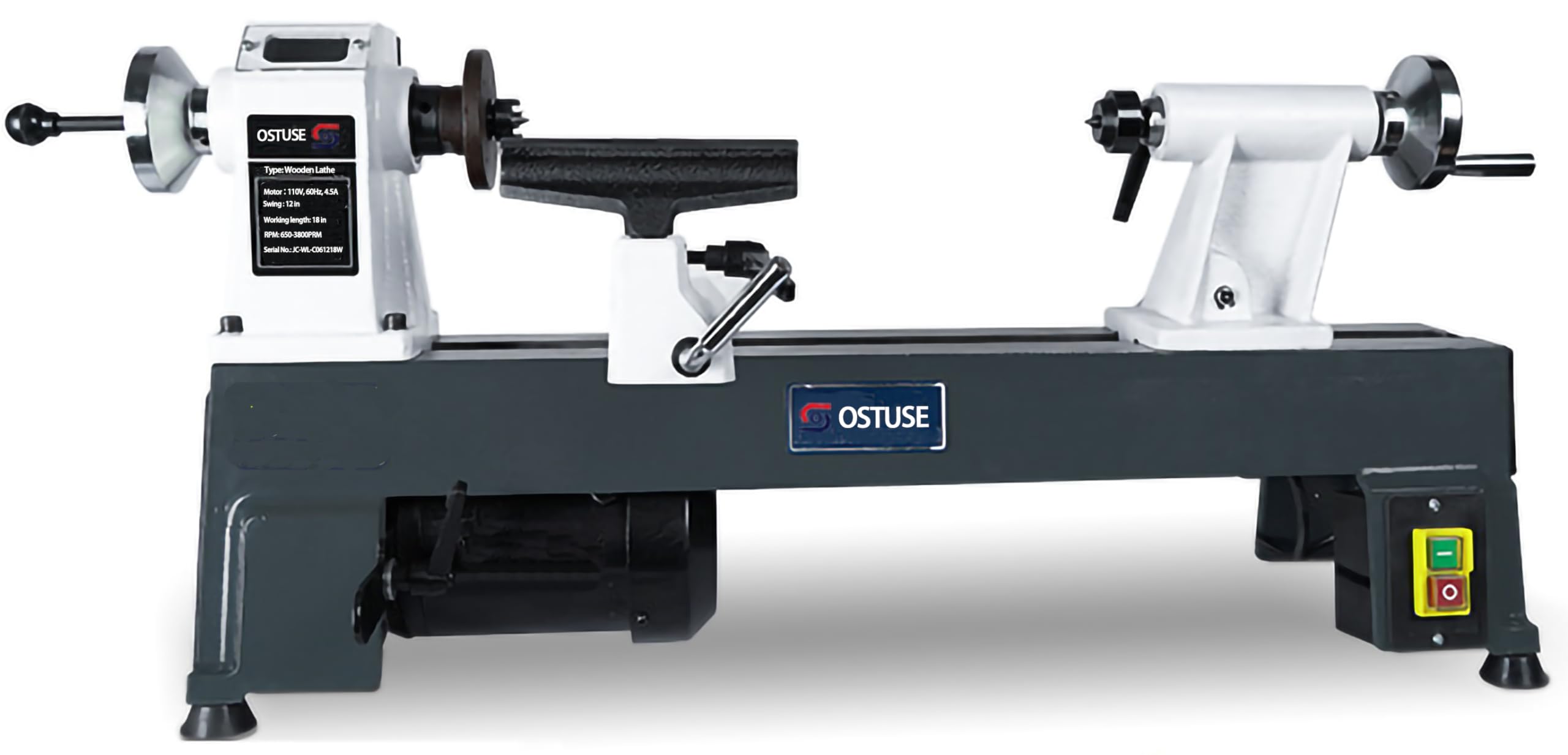 OSTUSE WL-C061218W 4.5-Amp 12-Inch by 18-Inch Variable Speed Mini Benchtop Wood Lathe,Power Wood Lathe (WoodLathe+Drill Chuck)