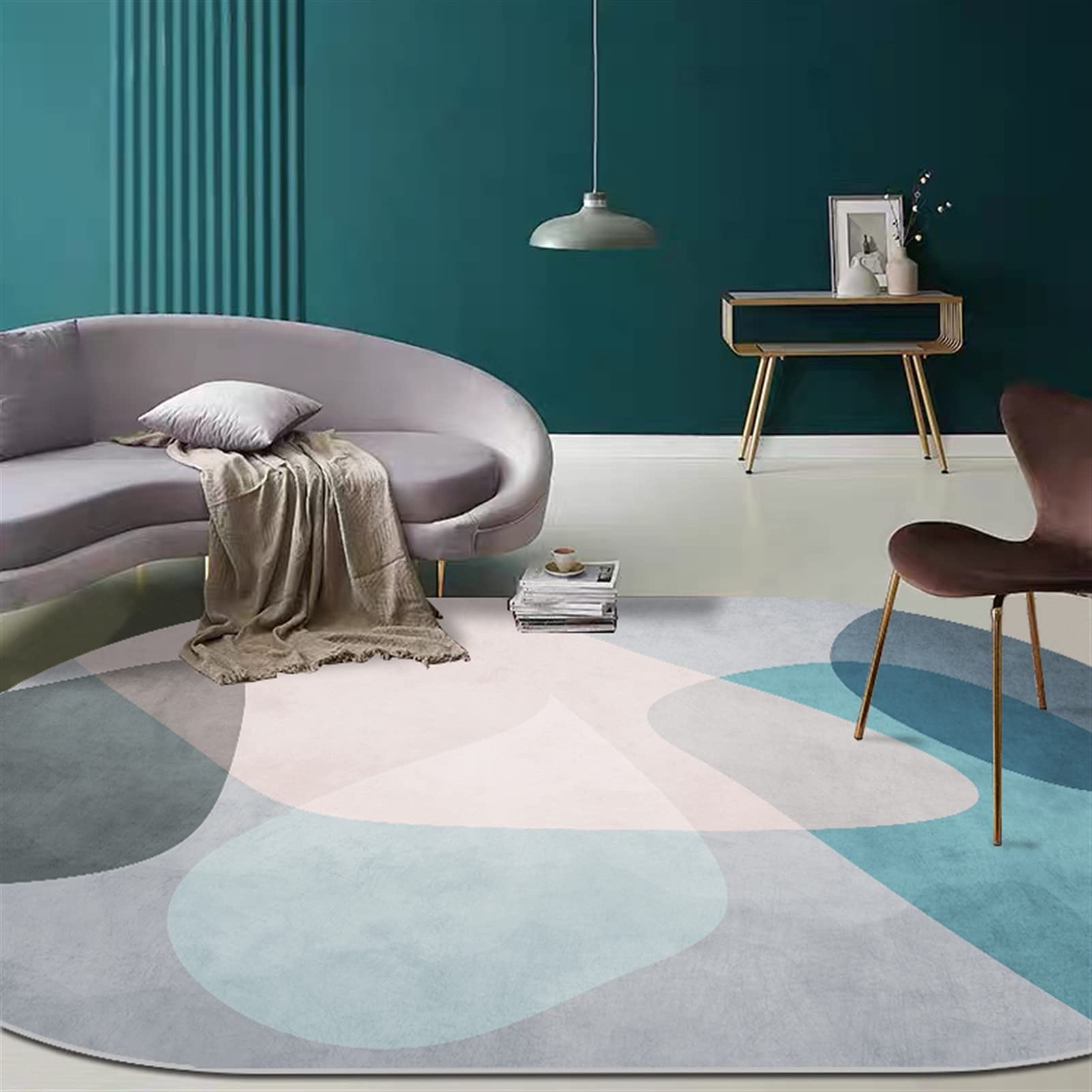 Tapis de chambre moderne ovale multicolore pour protection de sol 180x200cm