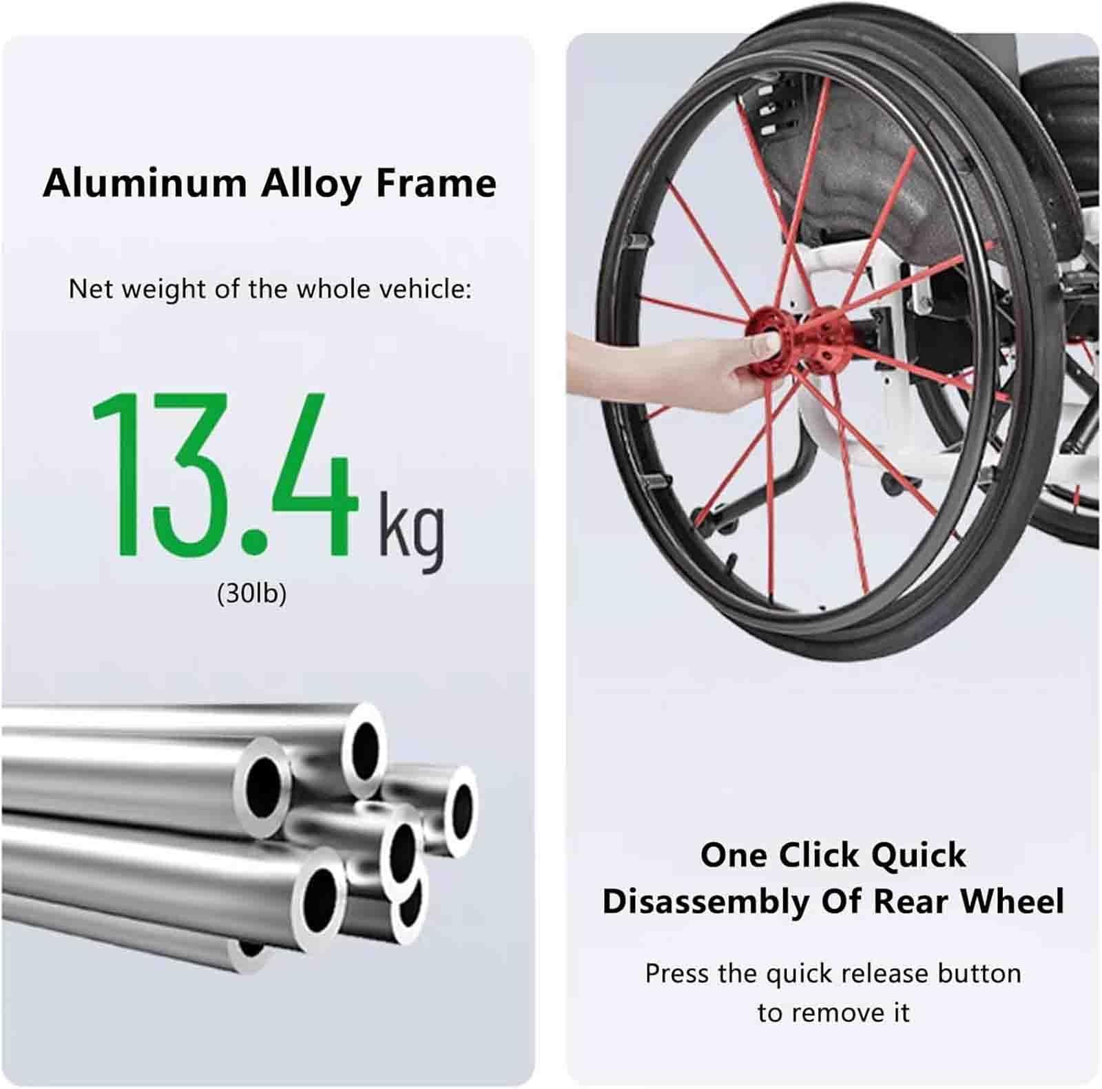 Silla de ruedas deportivas ligera,Plegable All-Terrain Ultra, Sillas de ruedas manuales autopropulsadas,Ruedas traseras de liberación rápida para adultos(Blue,36cm/14.2in)