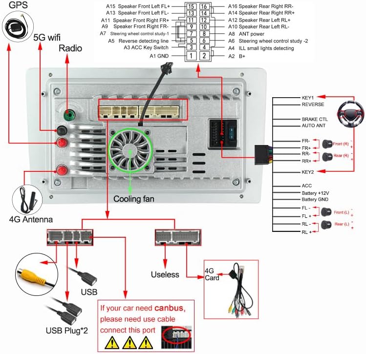 Detailed wiring diagram for the Biorunn car stereo