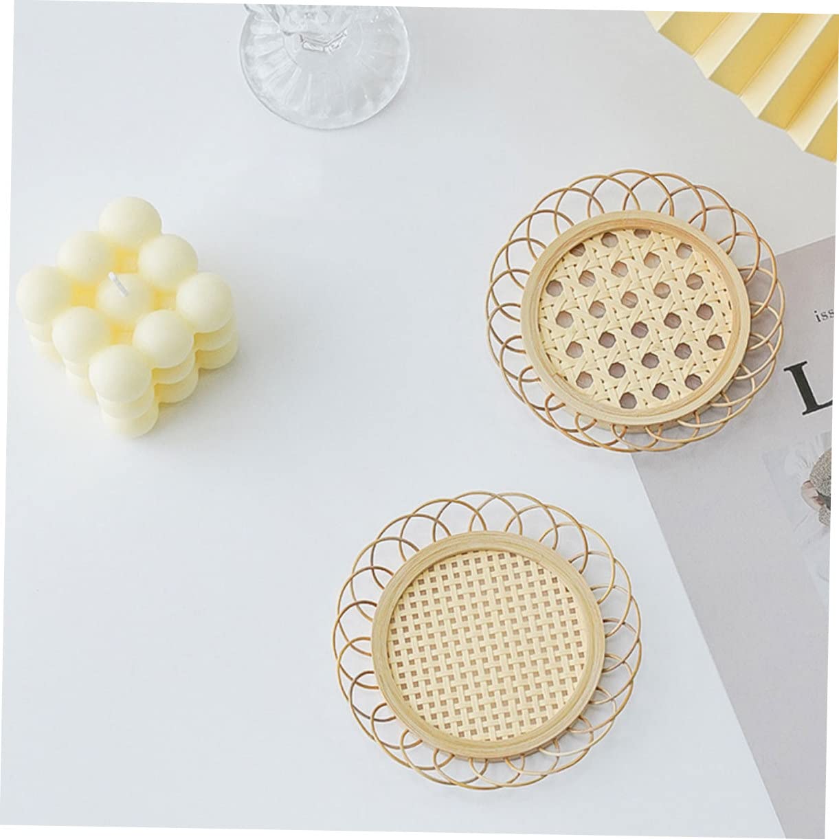 OUNONA Posavasos De Bambú Antideslizantes para Tazas Y Bebidas Alfombrillas Decorativas De Cocina Y Hotel Aislantes Y Elegantes 3 Piezas X 4