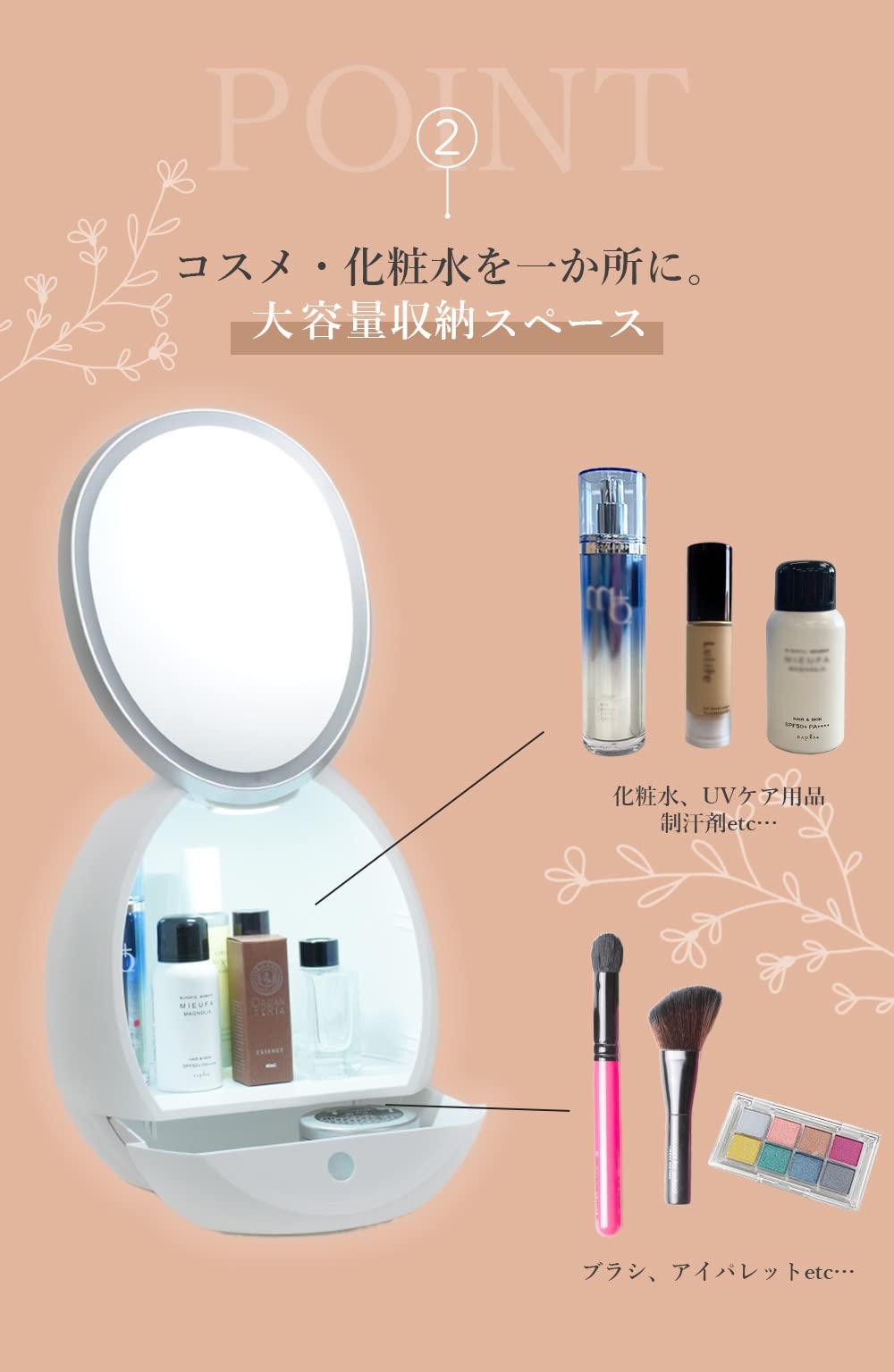 Amazon.co.jp: メディク 卵型コスメボックス LEDミラーライト メイク