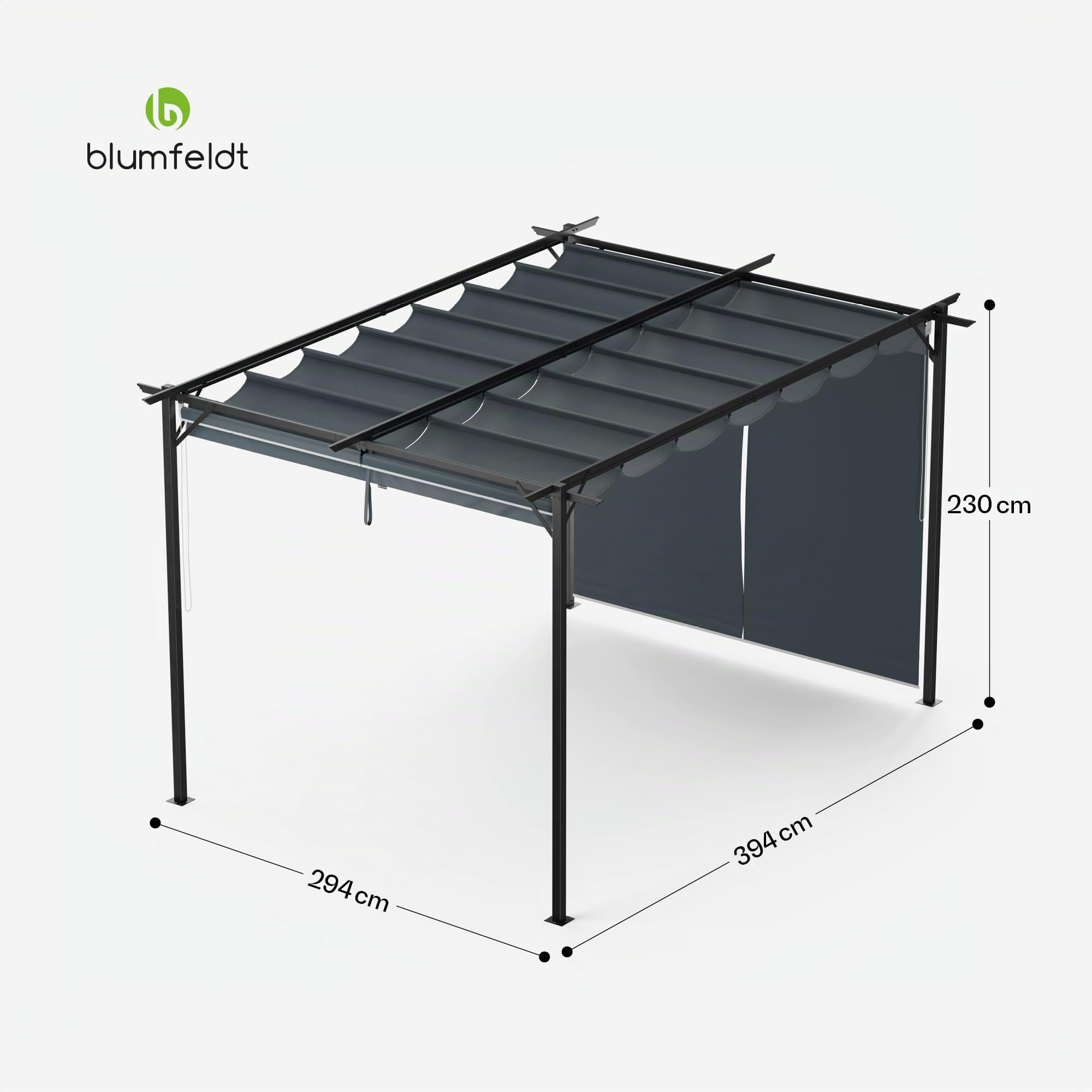 blumfeldt Pergola 3x4 m, Pergola 4x3 avec Toit en Polyester Résistant & Stores Latéraux, Armature en Acier Thermolaqué, Montage Facile, Utilisable Toute l'Année