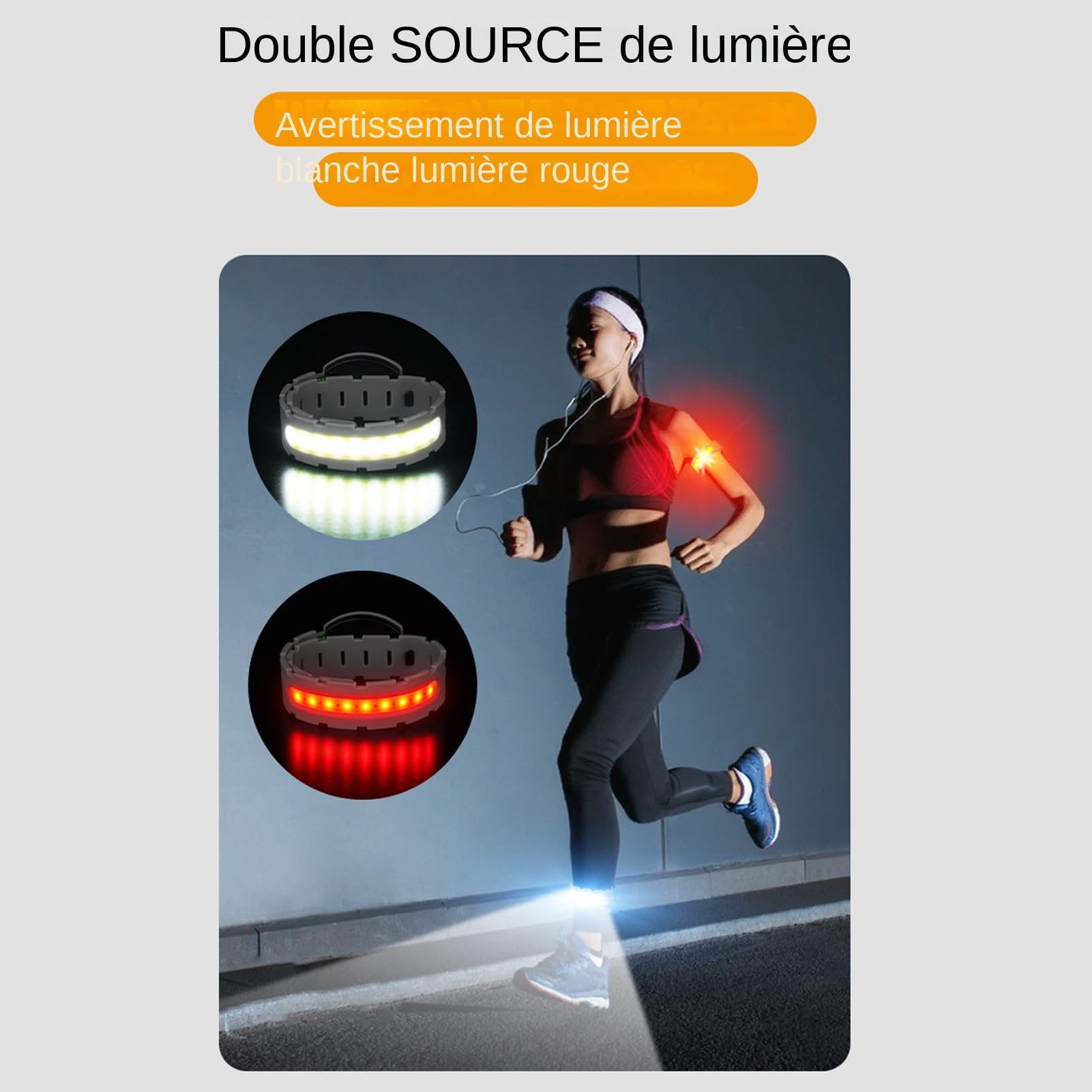 Brassard LED Réfléchissant 7 Couleurs – Rechargeable USB, Ajustable 22-40 Cm, IPX4 – Pour Course, Jogging Et Promenade Chien