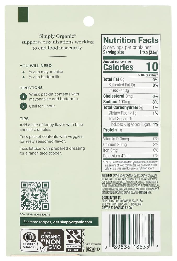 Simply Organic Ranch Salad Dressing Mix ( 12x1 OZ) by Simply Organic