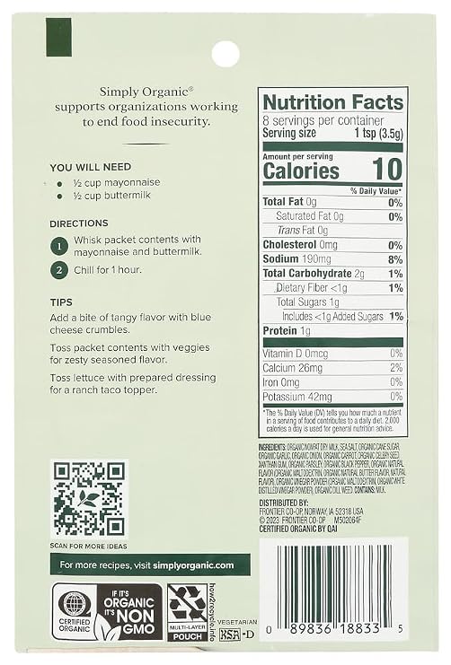 Simply Organic Ranch Salad Dressing Mix ( 12x1 OZ) by Simply Organic