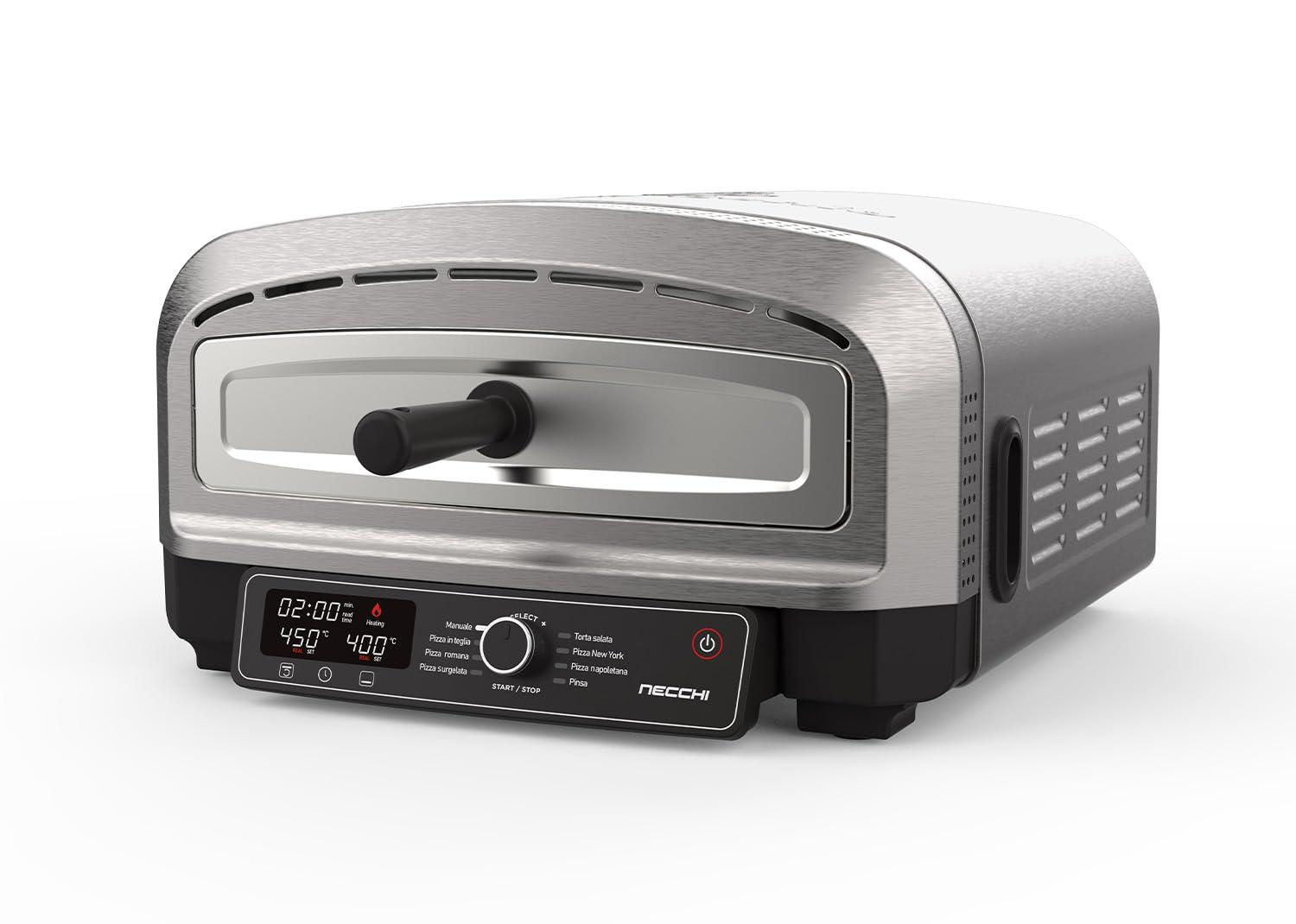 Necchi Pizza Genio – Forno Elettrico per Pizza Digitale, Temperatura fino a 450°C, 7 Programmi Preimpostati, Pietra Refrattaria Inclusa, Resistenze Regolabili Separatamente