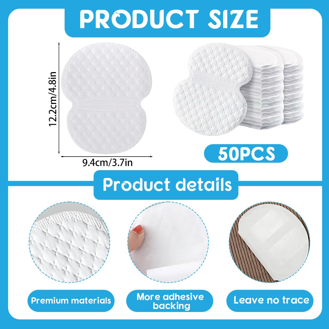 50 Piezas Almohadillas Sudor Axilas, Toallitas Desodorantes Axilas Mujer, Almohadillas Antitranspirantes para Axilas Suaves, Uso Diario para Mujer y Hombre