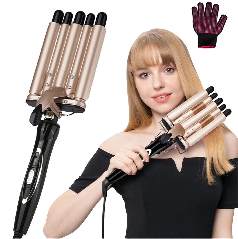 Nuvx 5 Barrel Hair Waver, Hair Crimpers with Heat-Resistant Glove, 2 Temperature Control, 30s Fast Heat Up,Professional Mermaid Hair Wavers for Long Hair Or Short Hair