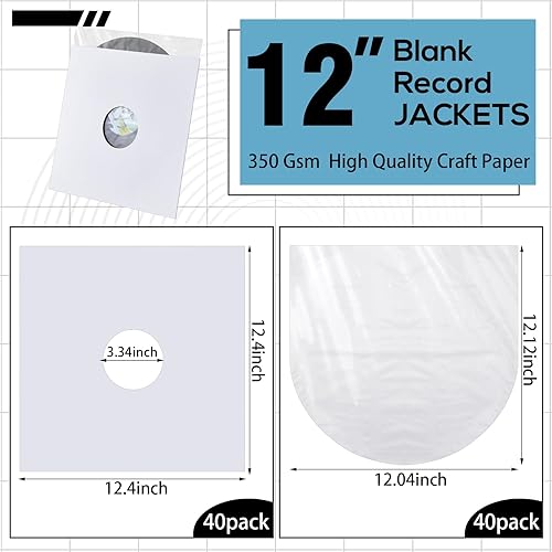 Miniatura 2 de Henoyso 80 fundas de disco de vinilo de 12 pulgadas que incluyen 40 fundas de álbum, 40 fundas interiores de vinilo, chaquetas de papel kraft para