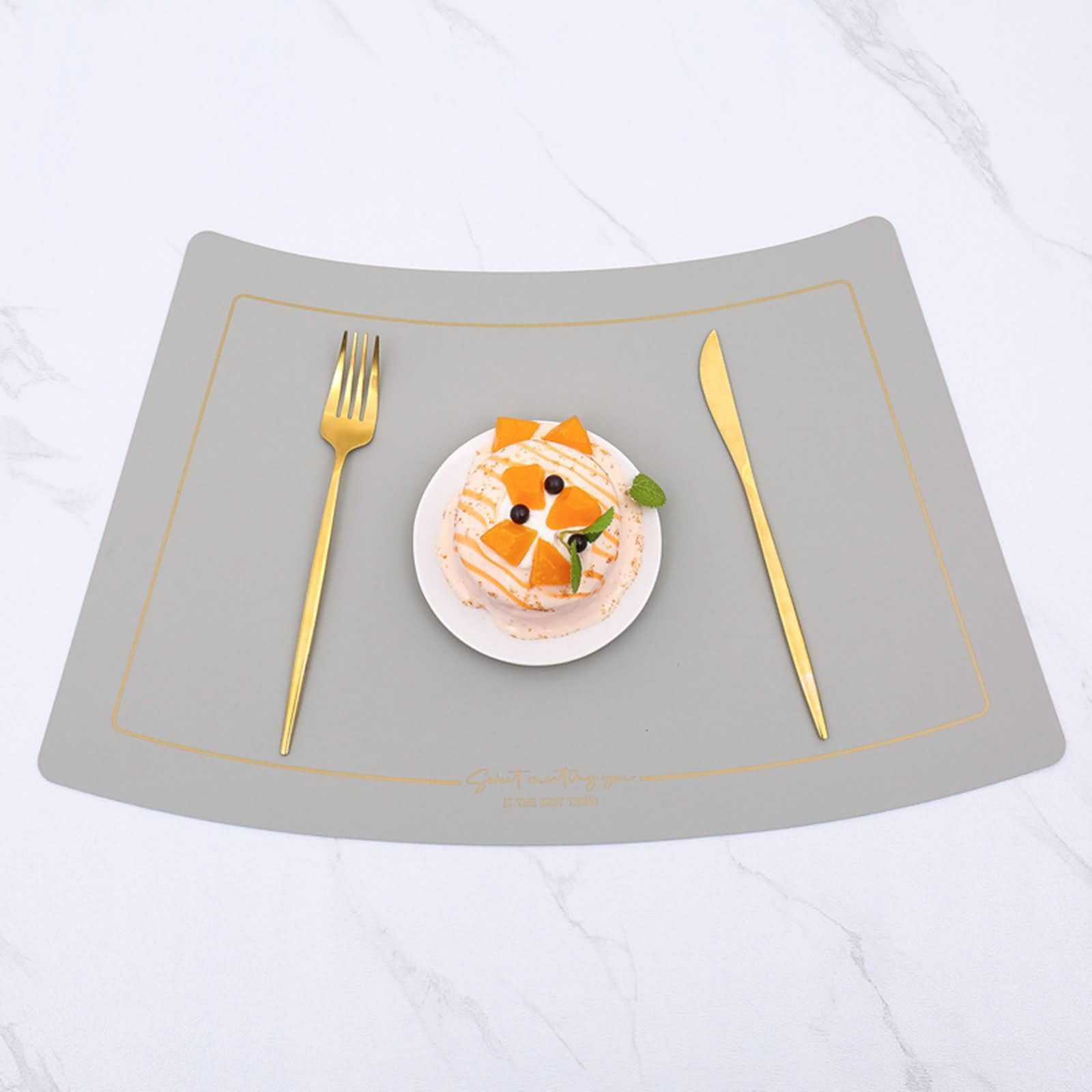 Mantel Individual 6 PCS, 51 x 29.5 CM Gris Claro Salvamanteles para Mesa Cuero, Color Sólido con Abanico