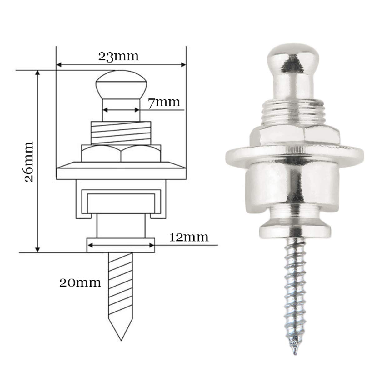 4pcs Fixations Pour Sangle de Guitare Argent Guitare Sangle Strap Locks Boutons Attache-Courroie Pour Guitare et Basse Accessoire à Tête Ronde Mécaniques de Verrouillage Chromées