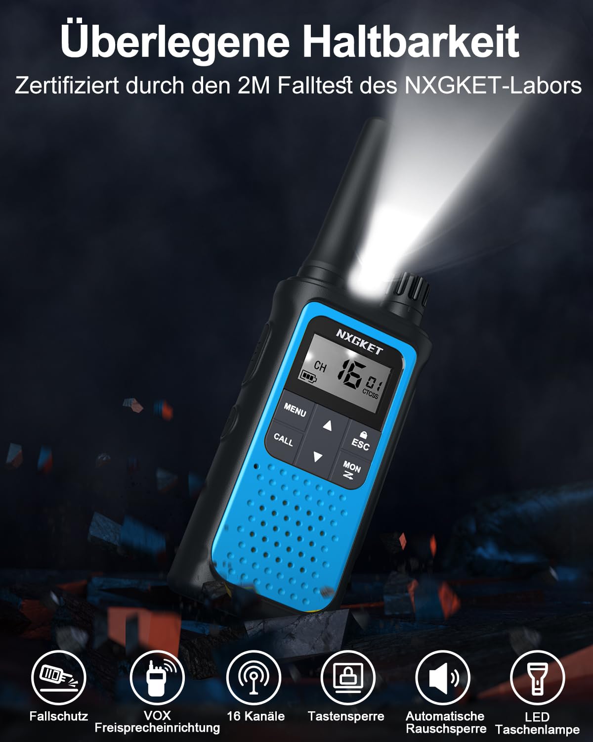 Walkie Talkie PMR446 Lizenzfrei Funkgeräte für Erwachsene Kinder,NXGKET ZX-808 Walki Talki Aufladbar mit 1800mAh Akku, 5km Reichweite 16 KanäLe mit Drehknopf für Abenteuer im Freien, Camping, Wandern