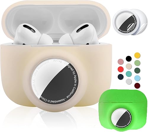 Funda protectora 2 en 1 para Apple AirPods Pro Air Tag Combo funda de silicona suave Airpods Pro AirTag con 2 protectores de pantalla, antiarañazos