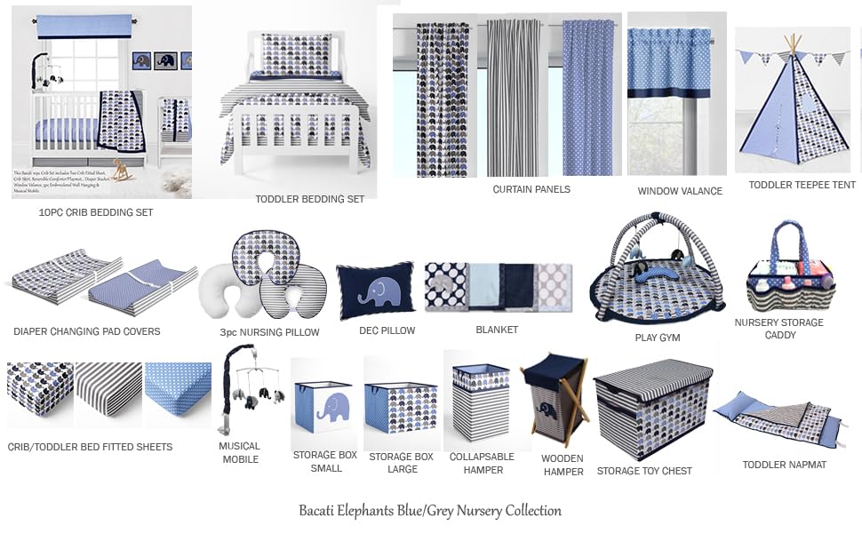 Miniatura 6 de Bacati - Sábana bajera ajustable universal para cuna de bebé o niño de 100 % algodón con lunares azules