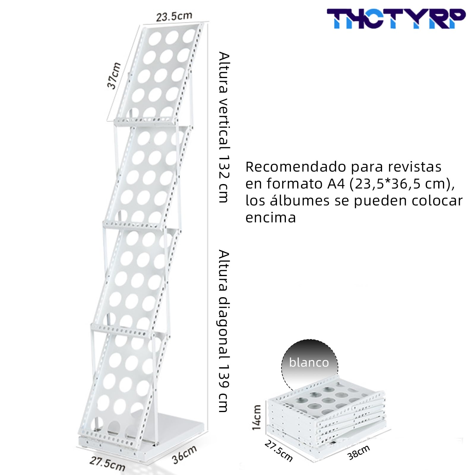 Soporte para catálogos, revistas y folletos, soporte plegable de 4 capas A4, soporte vertical de pie para revistas de moda