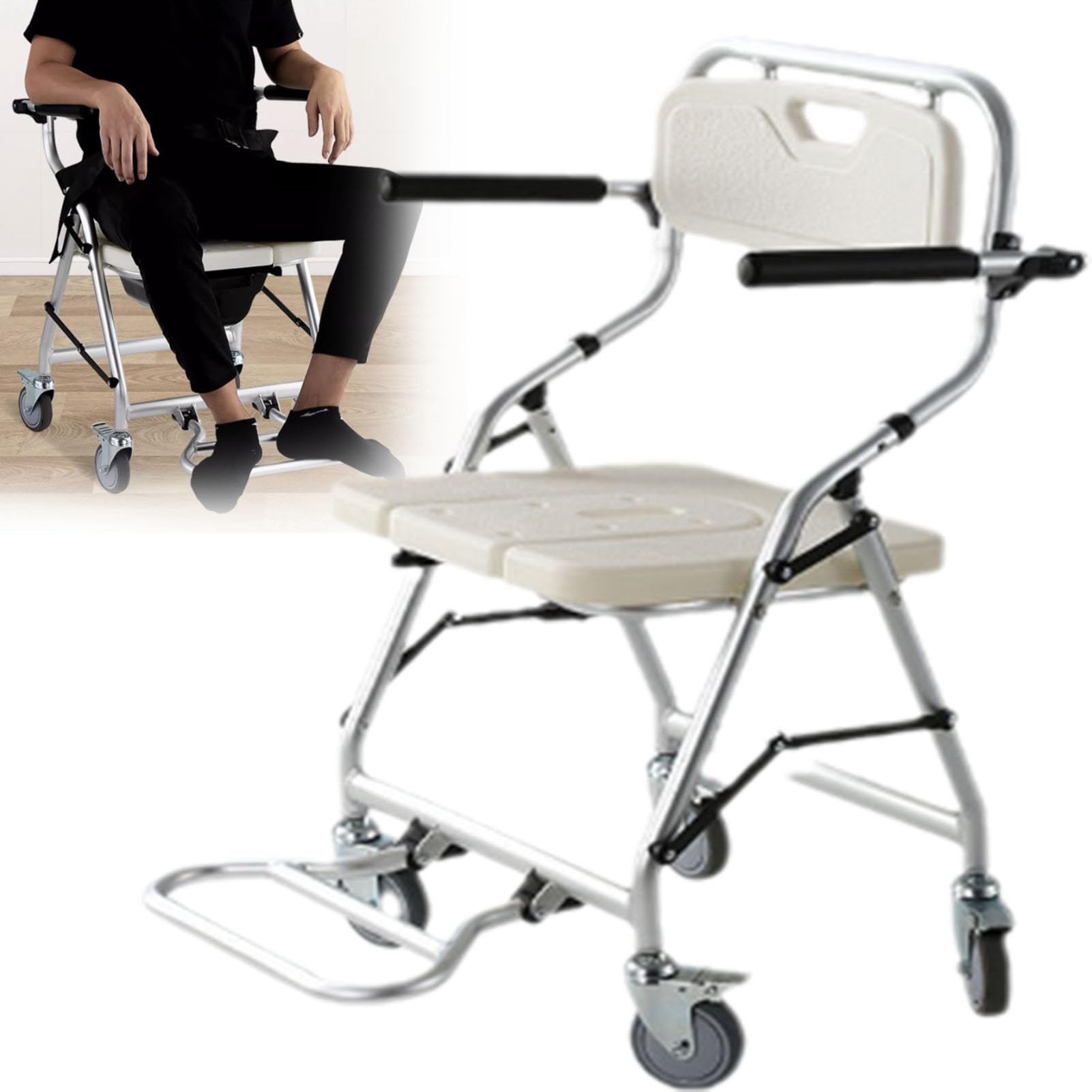 Asientos de ducha para ancianos plegables con respaldo y desmontables, asiento de ducha ligero para ducha interior, ayudas de ducha para ancianos, no requiere instalación (sin almohadilla EVA)