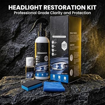 Headlight Restoration Kit, Car Headlight Cleaner and Restorer Kit, No Power Tools Required, Headlight Restoration Spray for Yellowing, Oxidation, Foggy Plastic Lenses (1)