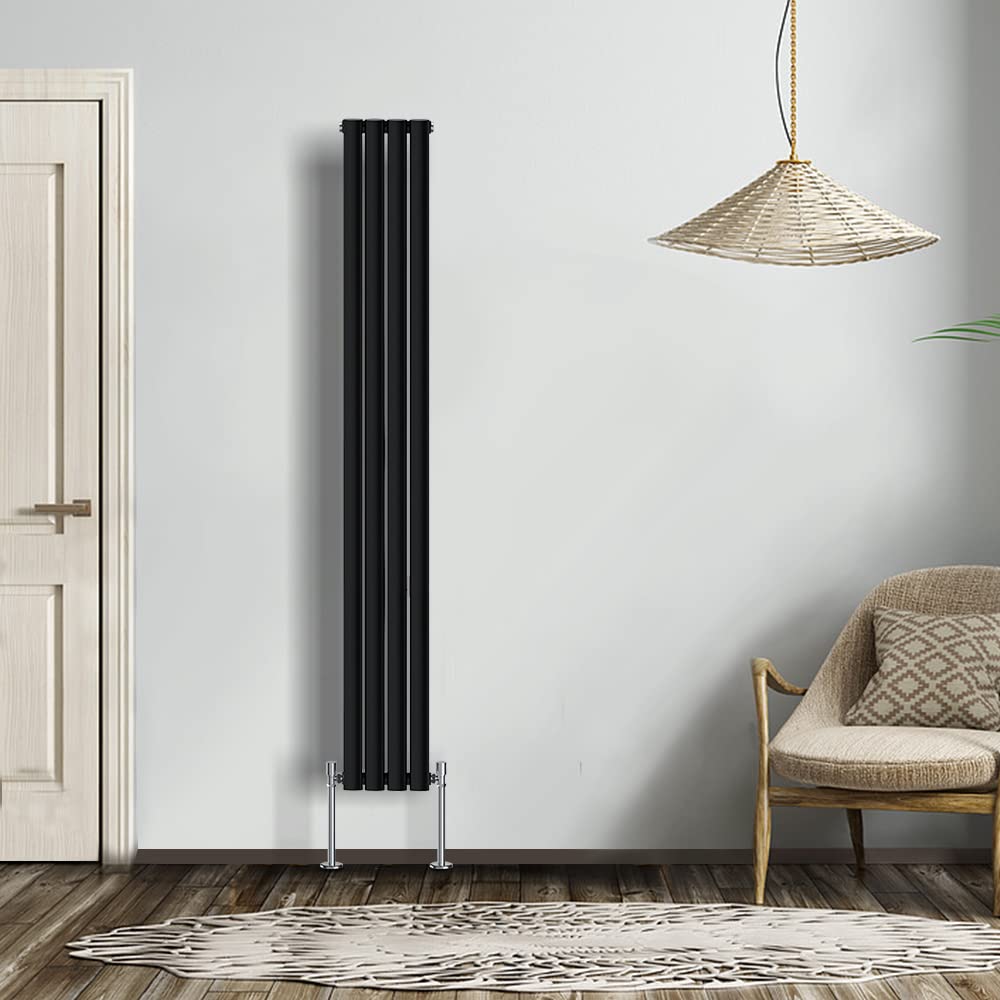 NRG Modern Radiator Black 1800x236mm Single Oval Panel Heater Interior Designer Vertical Bathroom Radiators