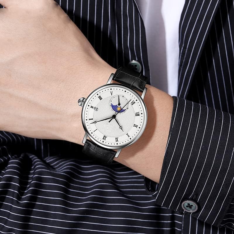 FANMIS Business Men's Women's Watch Leather Or Stainless Steel Waterproof Date Quartz Wristwatches Moon Phase white image 2 of 8 B0C65JQ5JY