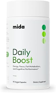 Mida Health® Daily Boost 3-in-1 Weight Loss, Energy, & Focus Support | 7-Keto DHEA (200mg) Thermogenic with Natural Caffeine, CoQ10, B12, Ginkgo Biloba, Ginseng, L-Theanine, Folate | 30 Servings