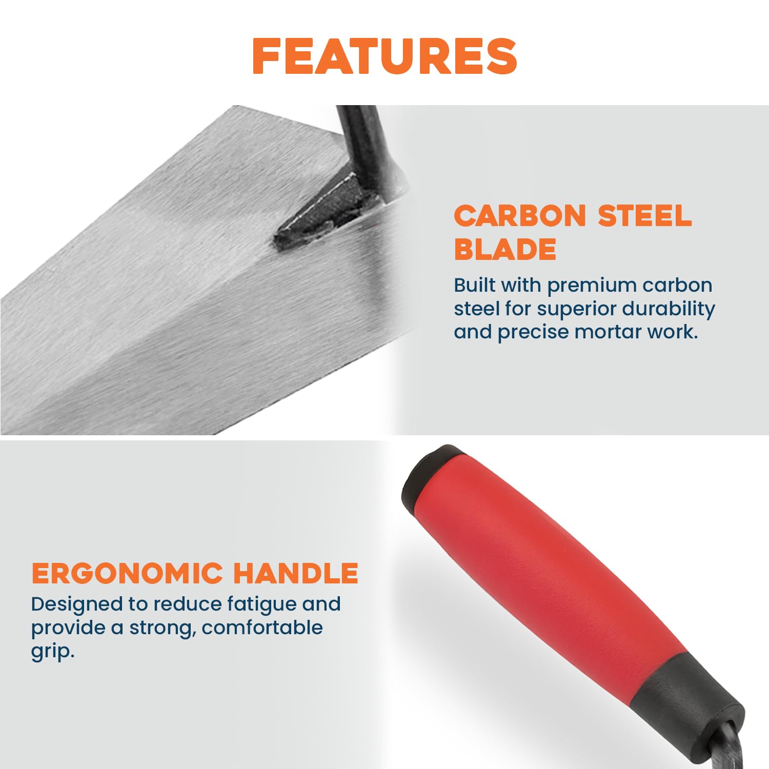 180mm Gauging Trowel, Carbon Steel Blade with TPR Soft Grip Handle - Image 3