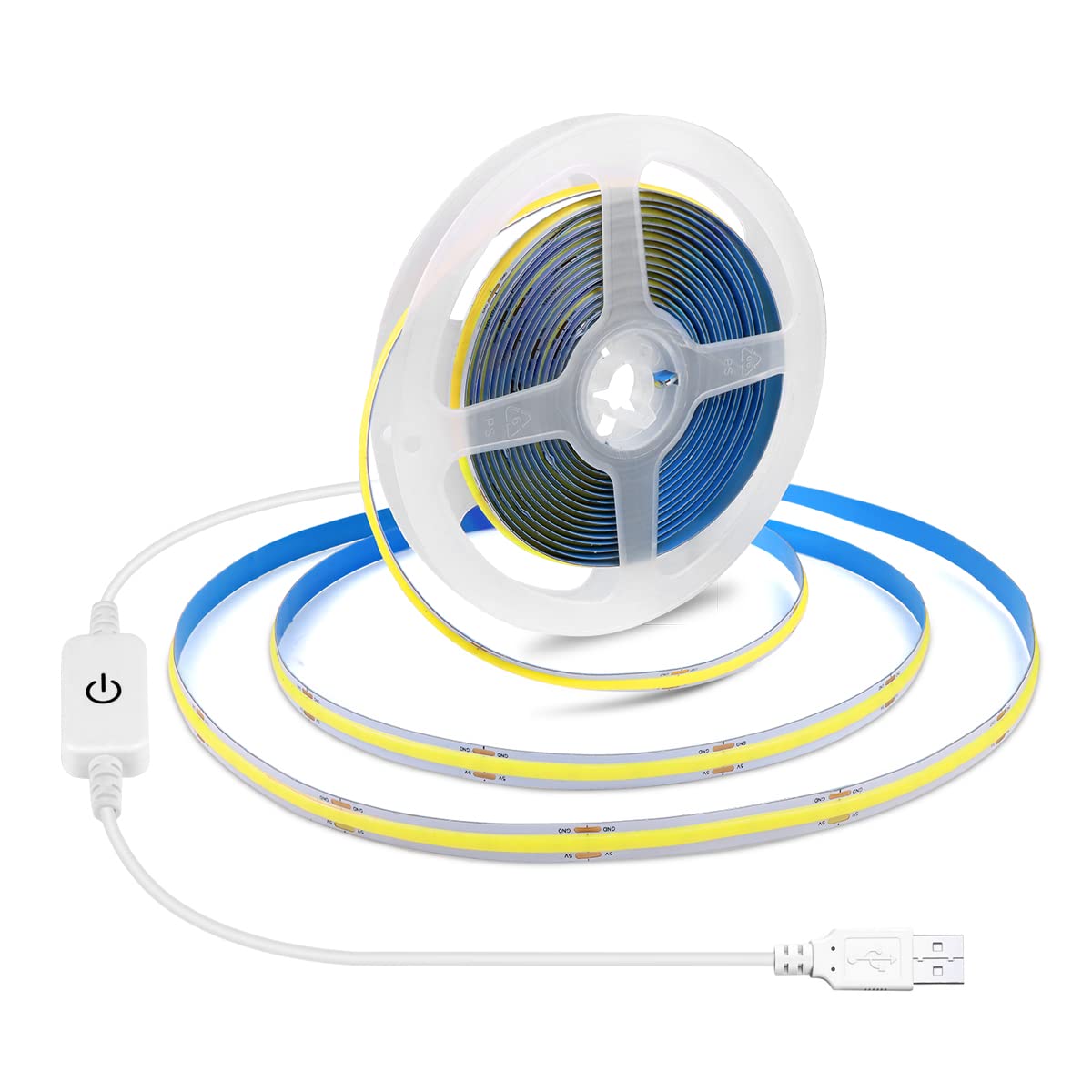 COB LED Strip Lights, USB Dimmable White Light Strip, 6.56ft/2M 640LEDs 5V RA90 Indoor Backlight LED TV Lights, CRI85+ High Brightness Flexible COB LED Light Strips for Bedroom /Kitchen Cabinet/Mirror