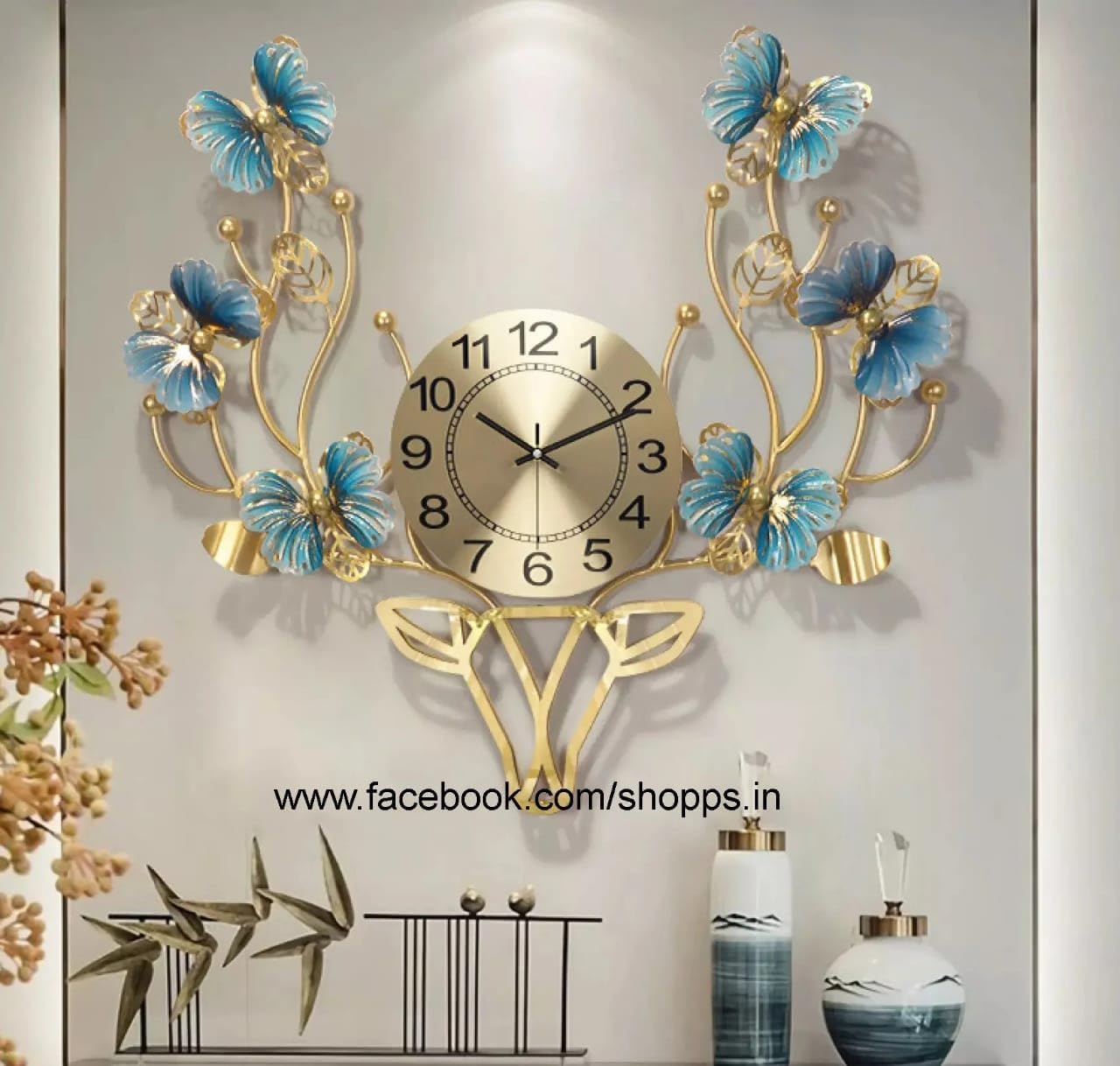 Sponsored Ad - RIZIK STORE Analog Metal Wall Hanging Deer Butterfly Handmade Wall Clock Multicolor Ticking Sound for Bedroom/Drawing Room/Hall/Dining Room (Design 1)