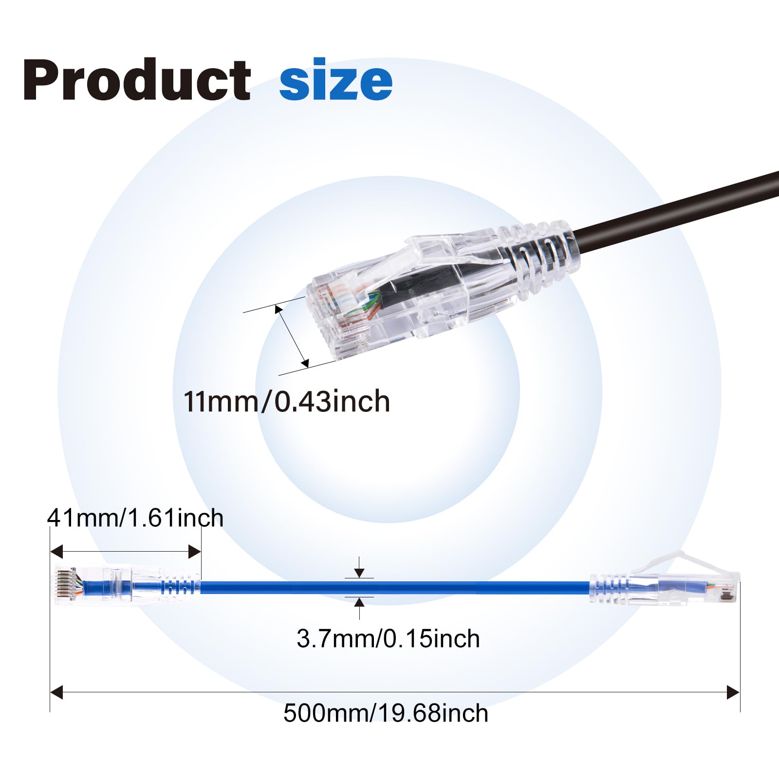 GeeekPi Kabel krosowy Ethernet Cat6A, 4 szt., 20 cm, krótki ekranowany kabel sieciowy RJ45 Snagless, 10 Gb/s, 500 MHz, 28 AWG, wielokolorowy 4-pak (50 cm)