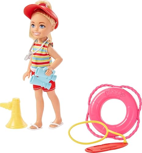 Barbie Chelsea Can Be Blonde Lifeguard - Juego de muñecas pequeñas con atuendo y 6 accesorios de carrera