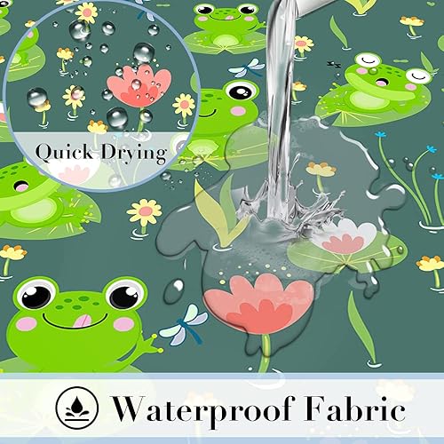Miniatura 6 de Cortina de ducha con diseño de rana, diseño de hojas de loto, decoración de estanques florales, cortinas de ducha para niños, divertidas ranas de