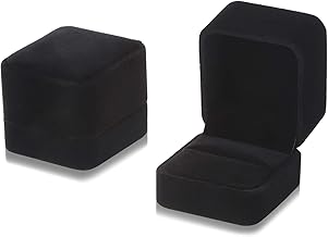 Yorgewd 2 Pack Ringschachtel, 55 x 50 x 45mm Samtringe Ohrringe Etui Anhänger Boxen für Hochzeit Verlobung Valentinstag(Schwarz)