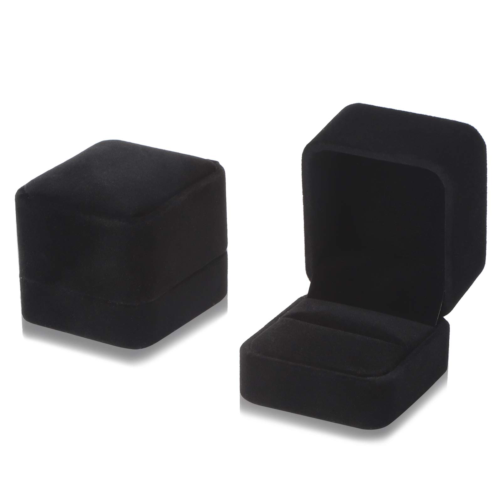Caja Para Anillos De Terciopelo - Pack De 2 Unidades Negras, Perfectas Para Propuestas, Bodas Y Regalos Especiales