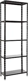 Estante de Aço, 5 Prateleiras, Estrutura Metálica Ajustável, Preta, Ideal para Casa,Escritório, Dispensa