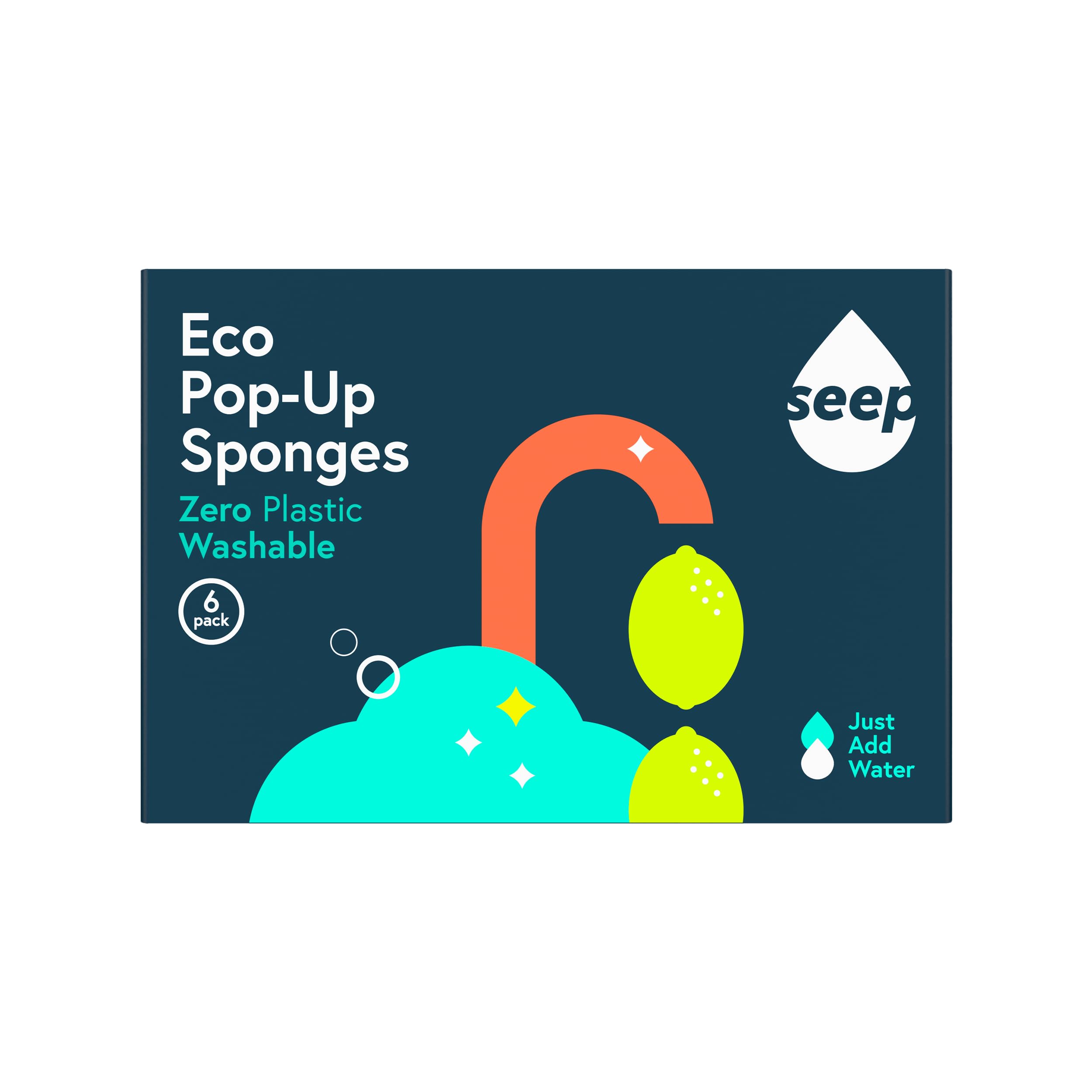 Seep Pop-up Eco Cleaning Sponges, For Kitchen Bathroom Dishwashing Washing Up, Plastic Free, 100% Natural Cellulose