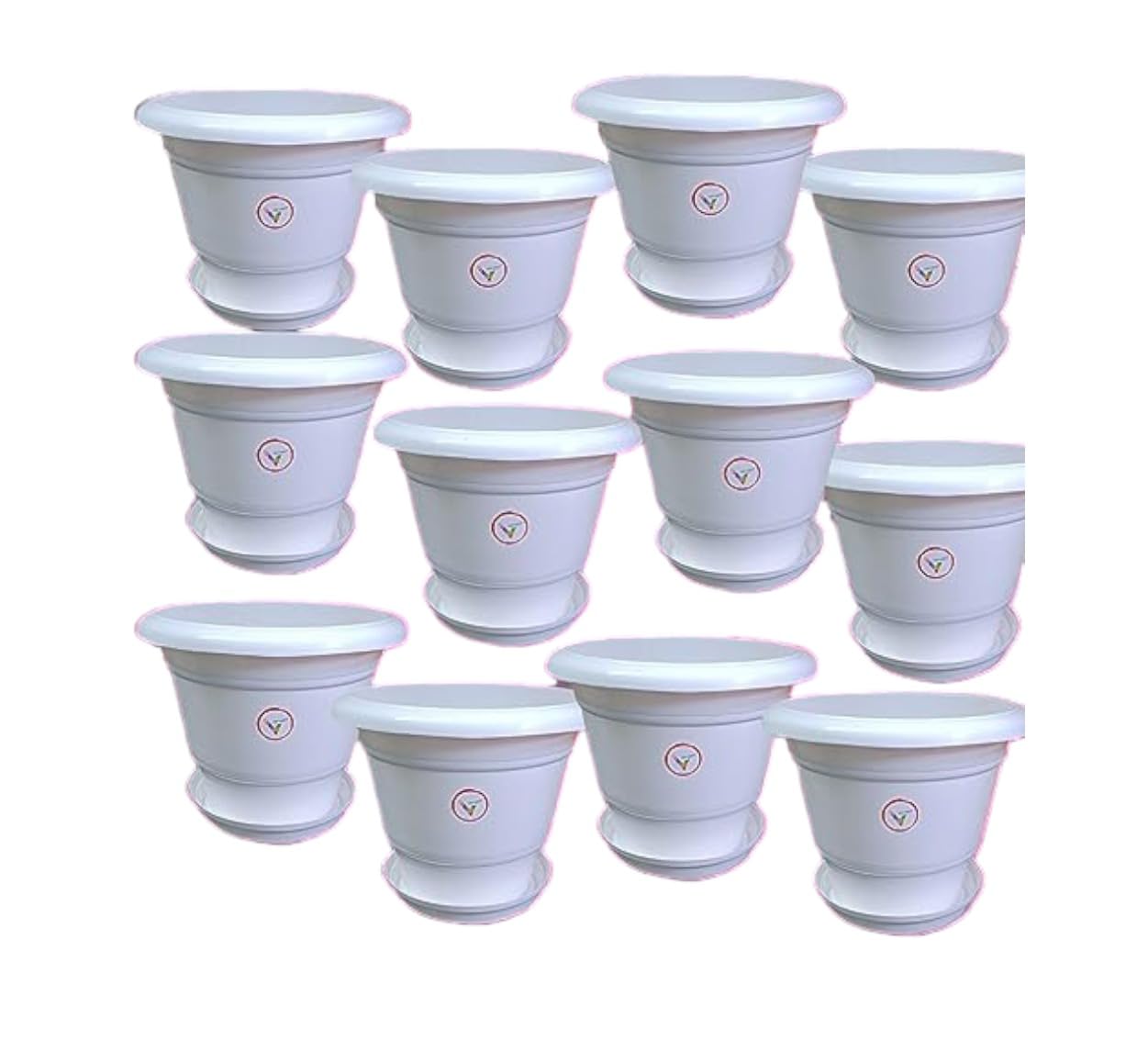 VINSHRA 12 Inch White Plastic Flower Pot with Suitable Bottom Tray Set of 12| Indoor & Outdoor Use Round Pot for Terrace| Gamla Home Balcony Décor | Heavy Green Lightweight, UV Resistant (B07FZ3G7ZF) Amazon Price History, Amazon Price Tracker