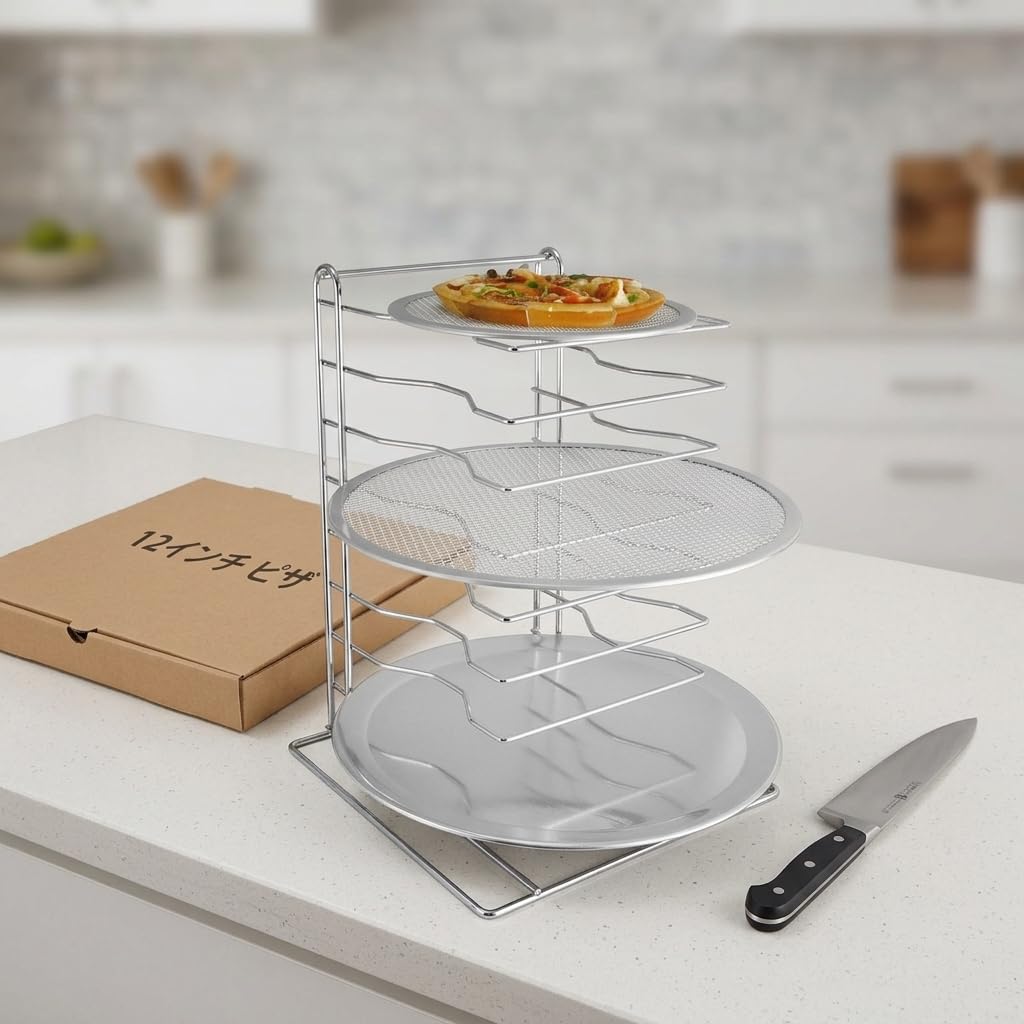Support pizza rectangulaire, grille de rangement pour plaques à pizza, râtelier de comptoir en fer plaqué argent, 30,5 × 30,5 cm, 30,5 x 30,5 x H42,5 CM (8 couc