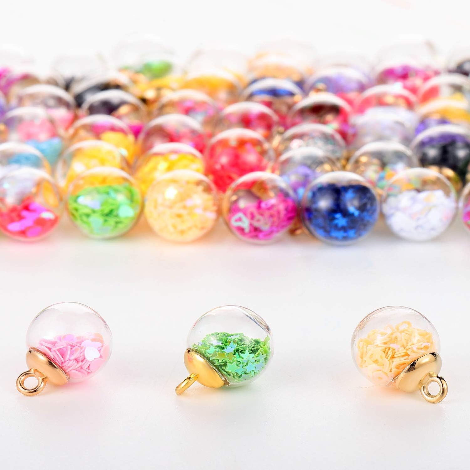 16 mm Colorful Glass Ball Charms Crystal Glass Ball Pendants Jewelry Making Supplies with Shining Stars, Heart-shaped Sequins and Peach Heart Sequins for DIY Necklace Bracelet Crafts (68 Pieces) - Image 4