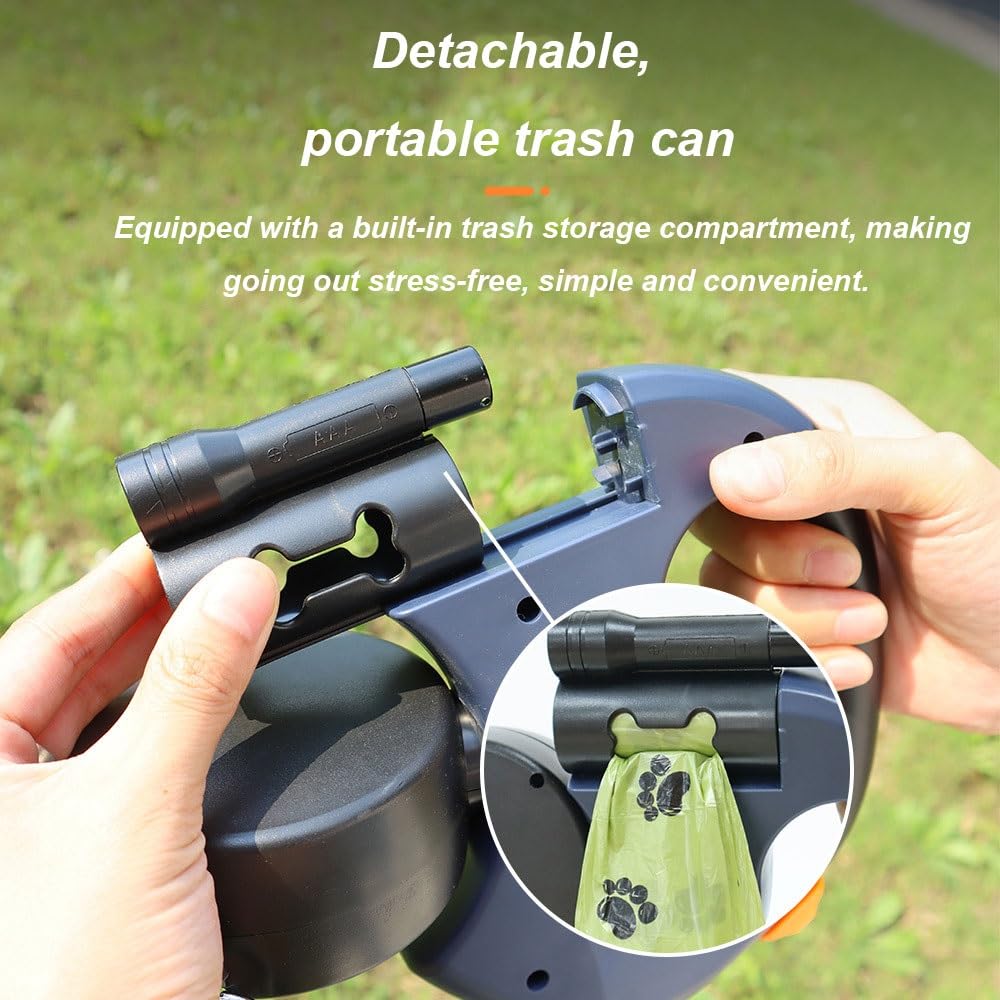 Guinzaglio Retrattile Anti-Masticazione per Cani Medi/Grandi fino a 50kg, con Girevole 360° Anti-Groviglio, Freno e Blocco a Una Mano, Sacchetti per Bisogni Integrati e Luci Notturne(Red)