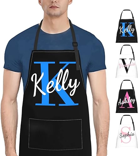 Miniatura 8 de Boffihuxaw Custom Personalized Kitchen Aprons for Men Women with Pockets Customize Photo Logo Picture Name Chef Cook Apron