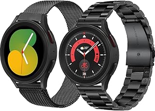 Galaxy 5 Pro Watch Bands,Galaxy Watch 4 Classic Band 46mm 42mm,Galaxy Watch 5/4 Bands 44mm 40mm Men Women, OTOPO 2 Pack Metal Stainless Steel Straps Mesh Replacement for Samsung Watch 5/Active 2 Black