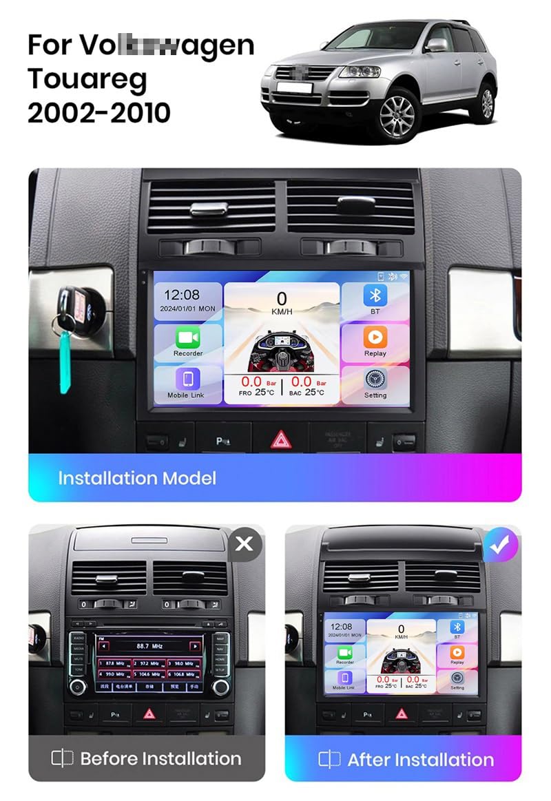 Android 15 2 DIN Car Stereo 9-calowy ekran dotykowy do Touarega 2002-2010 Odtwarzacz MP5 z Bluetooth CarPlay i Android Auto/FM AM RDS Radio/Sterowanie z kierownicy