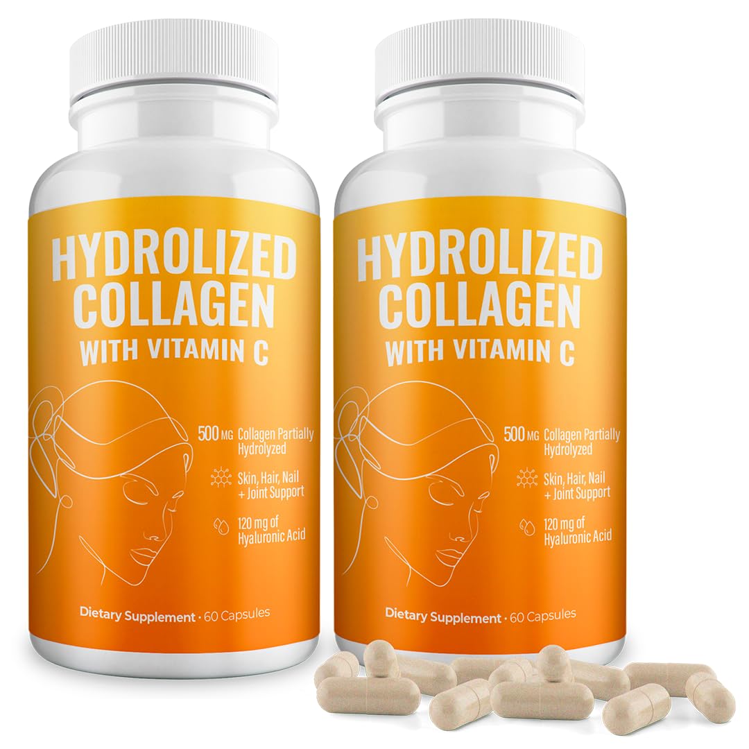 Aura Vitamin Hydrolyzed Collagen with Vitamin C Capsules 500mg Great Energy | Skin, Hair and Nail Support | Hyaluronic Acid Pills