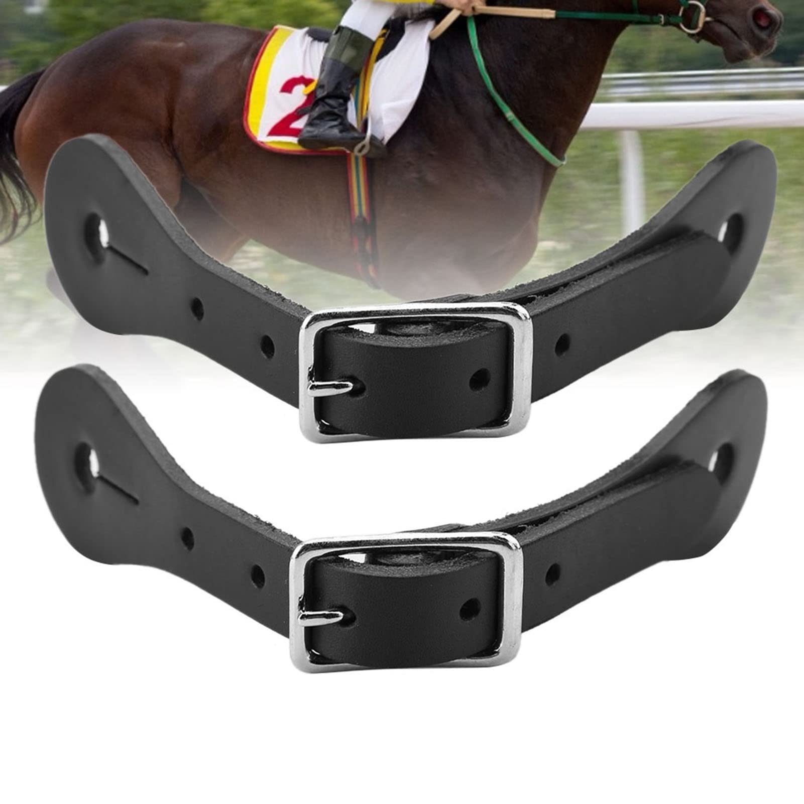 2 Paar Sporenriemen,Verstellbare Sporenriemen Aus Echtem Leder mit Metallschnalle,Handgefertigte Stiefelriemen f¨¹r Cowboystiefel,f¨¹r Das T?gliche Training,Schulwettbewerbe(L-Schwarz)