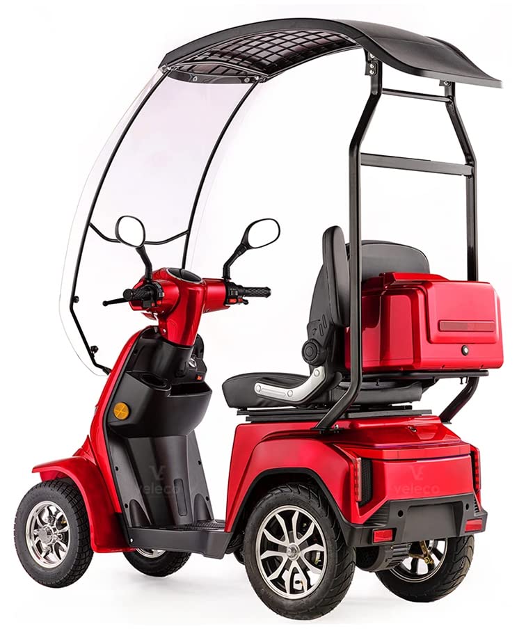 VELECO GRAVIS - Dispositivo de movilidad personal de 4 ruedas con techo - Totalmente montado y listo para usar - Seguro y estable - Amplio espacio de almacenamiento y portavasos (red)